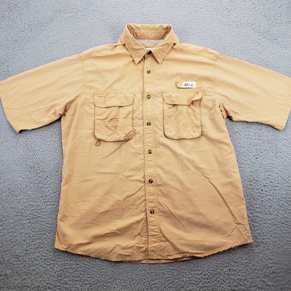 World Wide Sportsman Shirt Mens Large Orange Outdoors Fishing Pockets Caped Vent - Picture 1 of 16